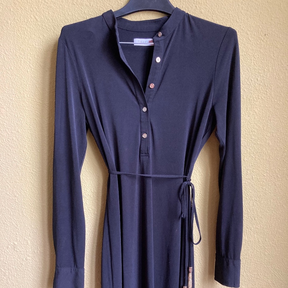 Calvin Klein Black Shirt Dress with Gold Details